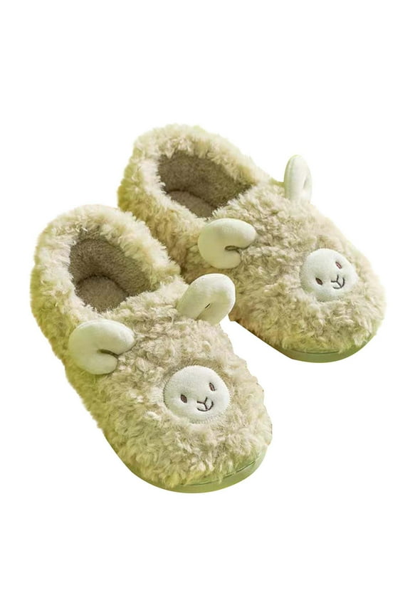 Plush Slippers Outdoor House Shoes Clearanc Womens Mens Mules Plush Warm Slippers, Lamb Home Shoes, and Winter Indoor Cotton Slipper Green 7(38-39)