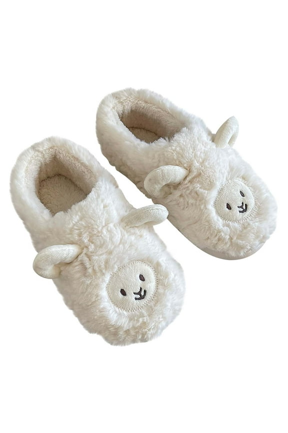 Plush Slippers Outdoor House Shoes Clearanc Womens Mens Mules Plush Warm Slippers, Lamb Home Shoes, and Winter Indoor Cotton Slipper White 7(38-39)