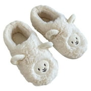 Puntoco Plush Slippers Outdoor House Shoes Clearanc Womens Mens Mules Plush Warm Slippers, Lamb Home Shoes, and Winter Indoor Cotton Slipper White 8.5(40-41)