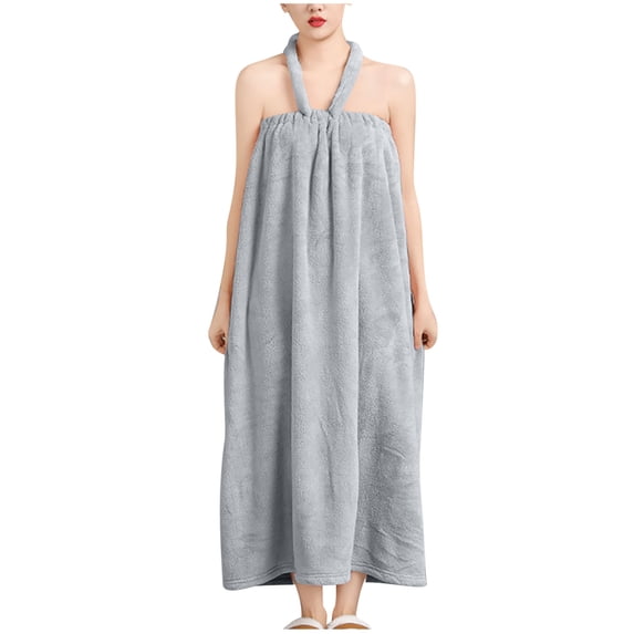 Puntoco Robes for Women around the neck Lightweight Knit Bathrobe Shawl Soft Sleepwear Casual Ladies Loungewear Gray-A Free Size