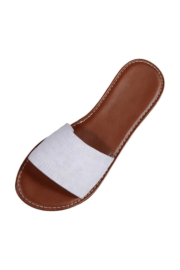 Sandals for Women Dressy Summer Flat Comfortable Fashion Beach Cute Ladies Slides Leather Casual Dress Women'S Sandals White 7(39)