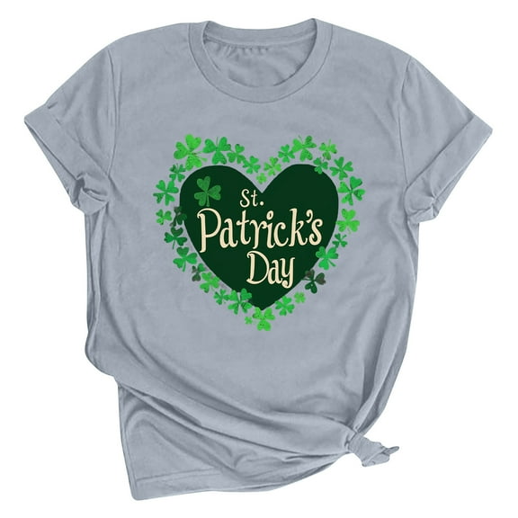 Puntoco Short Sleeve Women Tops ,St. Patrick'S Day Shirt Women Shamrock Green T-Shirts Short Sleeve Lucky Irish Bleached Tops Dark Gray 14(XXXL)