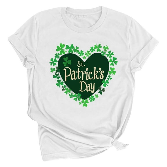 Puntoco Short Sleeve Women Tops ,St. Patrick'S Day Shirt Women Shamrock Green T-Shirts Short Sleeve Lucky Irish Bleached Tops White 10(XL)