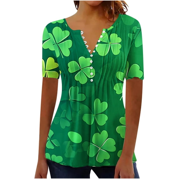 Puntoco Short Sleeve Women Tops ,St Patricks Day Shirt Women Funny St Pattys Day Irish Shamrock Shirts Printed Pocket Protective Clothing Blouses Shirts Multicolor XL(XL)
