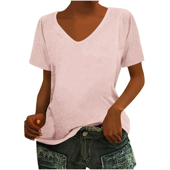 Puntoco Short Sleeve Women Tops Clearance 2025,Summer Women'S Scoop Neck Short Sleeve Shirts Ribbed Slim Fitted Casual Basic Top Blouses Pink M(M)