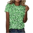thumbnail image 1 of Puntoco Short Sleeve Women Tops Clearance 2025,Women'S Sequin Tops Sparkly Shirt Glitter Short Sleeve Tee Round Neck Velvet Tunic Party Disco Clubwear Blouse Green 16(XXXXL), 1 of 4