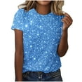 thumbnail image 1 of Puntoco Short Sleeve Women Tops ,Women'S Sequin Tops Sparkly Shirt Glitter Short Sleeve Tee Round Neck Velvet Tunic Party Disco Clubwear Blouse Multicolor 10(XL), 1 of 4