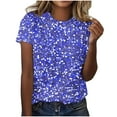 thumbnail image 1 of Puntoco Short Sleeve Women Tops Clearance 2025,Women'S Sequin Tops Sparkly Shirt Glitter Short Sleeve Tee Round Neck Velvet Tunic Party Disco Clubwear Blouse Blue 10(XL), 1 of 4