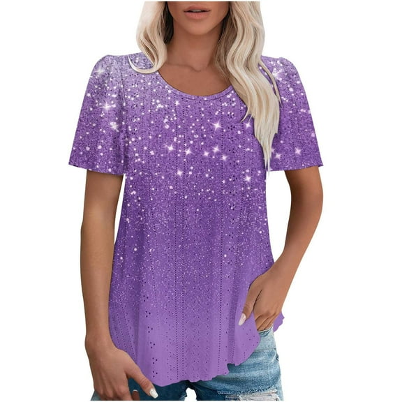 Puntoco Short Sleeve Women Tops ,Womens Casual Crew Neck Short Sleeve Pleated Tops Blouses Fashion Clothes Multicolor XL(XL)