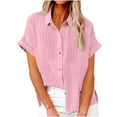 thumbnail image 1 of Puntoco Short Sleeve Women Tops Clearance 2025,Womens Short Sleeve Shirts V Neck Collared Button Down Shirt Tops with Pockets Pink XL(XL), 1 of 8