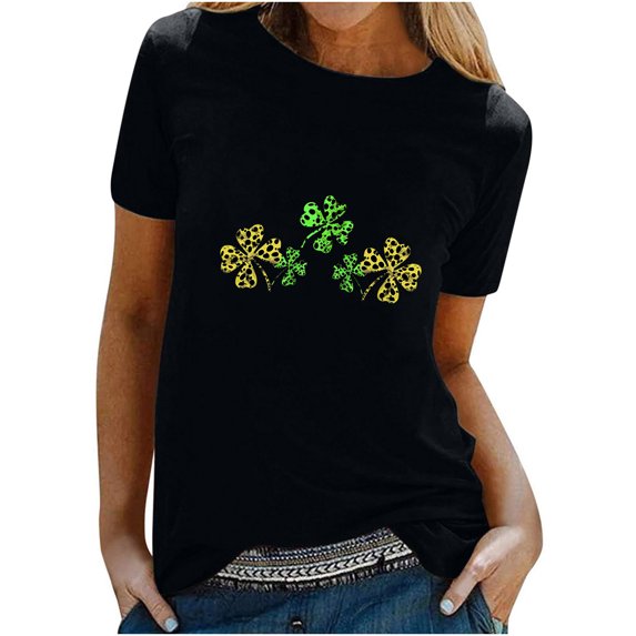 Puntoco Short Sleeve Women Tops Clearance 2025,Womens St Patrick'S Day T-Shirt Love Heart Shirts Short Sleeve Valentine'S Day Crewneck Colorful Heart Graphic Tees Tops Black 8(L)