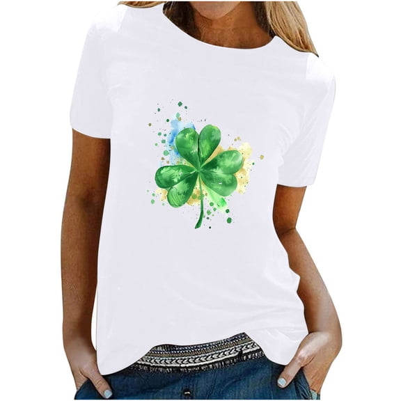 Puntoco Short Sleeve Women Tops ,Womens St Patrick'S Day T-Shirt Love Heart Shirts Short Sleeve Valentine'S Day Crewneck Colorful Heart Graphic Tees Tops White 6(M)
