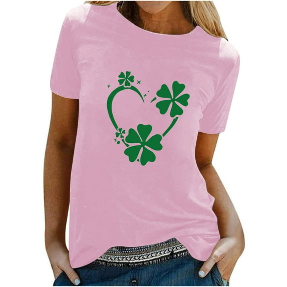 Puntoco Short Sleeve Women Tops ,Womens St Patrick'S Day T-Shirt Love Heart Shirts Short Sleeve Valentine'S Day Crewneck Colorful Heart Graphic Tees Tops Pink 10(XL)