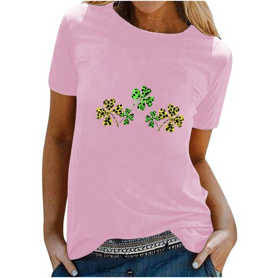 Puntoco Short Sleeve Women Tops Clearance 2025,Womens St Patrick'S Day T-Shirt Love Heart Shirts Short Sleeve Valentine'S Day Crewneck Colorful Heart Graphic Tees Tops Pink 4(S)