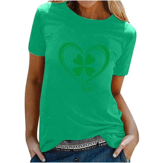 Puntoco Short Sleeve Women Tops ,Womens St Patrick'S Day T-Shirt Love Heart Shirts Short Sleeve Valentine'S Day Crewneck Colorful Heart Graphic Tees Tops Green 4(S)