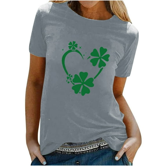 Puntoco Short Sleeve Women Tops ,Womens St Patrick'S Day T-Shirt Love Heart Shirts Short Sleeve Valentine'S Day Crewneck Colorful Heart Graphic Tees Tops Gray 10(XL)