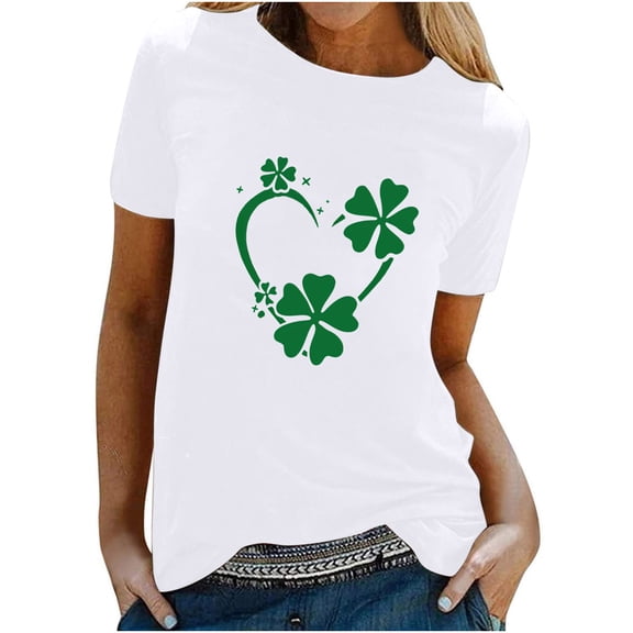 Puntoco Short Sleeve Women Tops 2025,Womens St Patrick'S Day T-Shirt Love Heart Shirts Short Sleeve Valentine'S Day Crewneck Colorful Heart Graphic Tees Tops White 4(S)