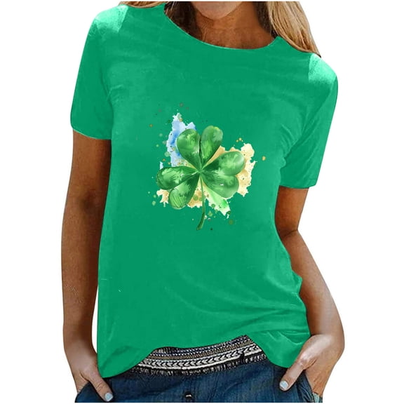 Puntoco Short Sleeve Women Tops ,Womens St Patrick'S Day T-Shirt Love Heart Shirts Short Sleeve Valentine'S Day Crewneck Colorful Heart Graphic Tees Tops Green 4(S)
