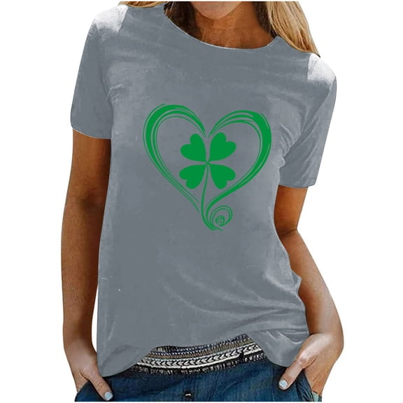 Puntoco Short Sleeve Women Tops ,Womens St Patrick'S Day T-Shirt Love Heart Shirts Short Sleeve Valentine'S Day Crewneck Colorful Heart Graphic Tees Tops Gray 4(S)
