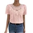 thumbnail image 1 of Puntoco Short Sleeve Women Tops ,Womens Summer Tops Ruffle Sleeve Trendy Lace Floral Crew Neck Ribbed T Shirts Dressy Casual Blouses Pink S(S), 1 of 5
