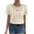 thumbnail image 1 of Puntoco Short Sleeve Women Tops ,Womens Summer Tops Ruffle Sleeve Trendy Lace Floral Crew Neck Ribbed T Shirts Dressy Casual Blouses Beige S(S), 1 of 5