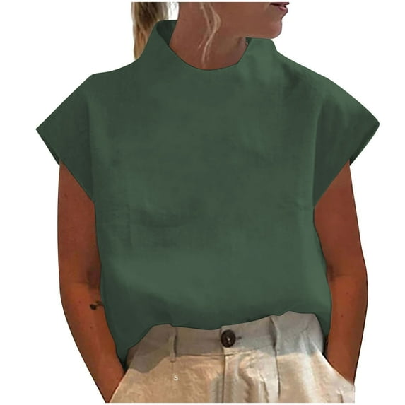 Puntoco Short Tops Blouses for women Clearance Women's Casual Short Sleeve Solid Ladies Round Neck Top Blouse Army Green XL(XL)