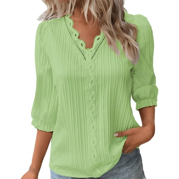 Puntoco Short Tops Blouses for women Women's Casual Short Sleeve Solid Ladies Round Neck Top Blouse Mint Green M(M)