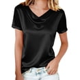thumbnail image 1 of Puntoco Silk Satin Blouses for Women Short Sleeve V Neck Business T Shirts Dressy Casual Elegant Work Tops Black M(M), 1 of 7