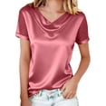 thumbnail image 1 of Puntoco Silk Satin Blouses for Women Short Sleeve V Neck Business T Shirts Dressy Casual Elegant Work Tops Pink XXL(XXL), 1 of 7