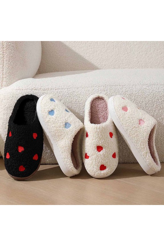 Slippers for Women and Men, Retro Comfy Warm Soft Fuzzy Plush Slip-On House Shoes Funny Happy Home Winter Warmies Pillow Cloud Memory Foam Fluffy Slipper for Indoor & Outdoor Red 44