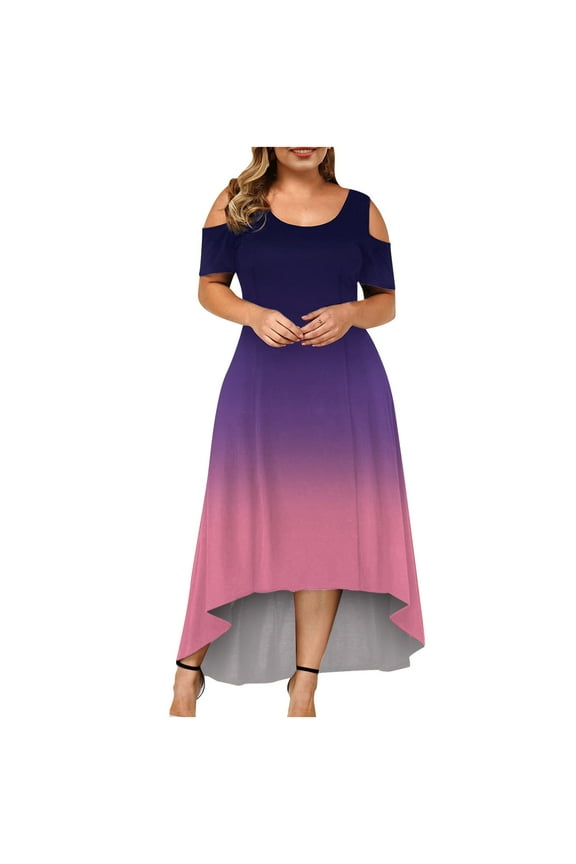 Womens Plus Size Dresses,Women Summer Short Sleeve Off The Shoulder Gradient Dress