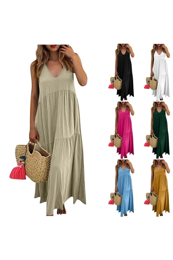 Summer Dresses for Women Maxi Dresses Long Flowy A Line Sleeveless Sundresses with Pockets Yellow-A XL(XL)