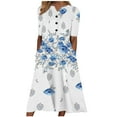 thumbnail image 1 of Puntoco Summer Dresses for Women Summer Short Sleeve V-Neck Printing Dress Loose Dress Blue 10(XL), 1 of 5