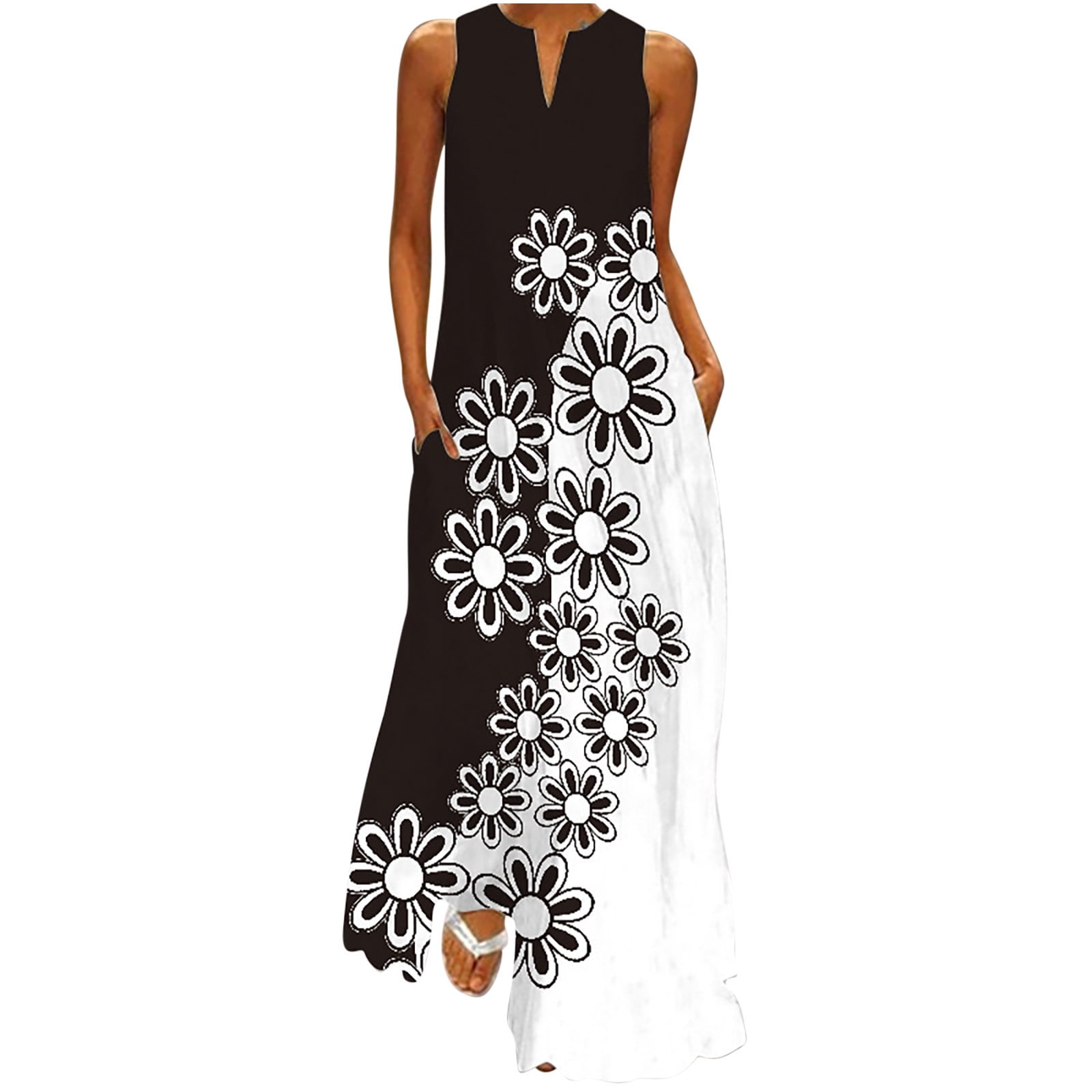 Puntoco Summer Dresses for Women's Long Dress with Pocket Floral Print