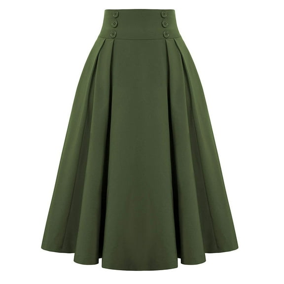 Puntoco Womens Skirt Clearance,Women Skirt with Vintage High Waist Pleated Skirt Army Green 12(XXL)