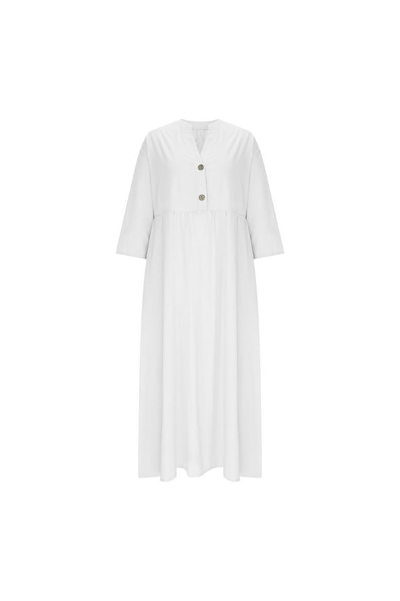 Summer dresses for women 2025 Summer Maxi Dresses for Women Plus Size Cotton Linen V Neck Tiered Dress Loose Casual Maternity Beach Long Flowy Dresses White XXXL(XXXL)