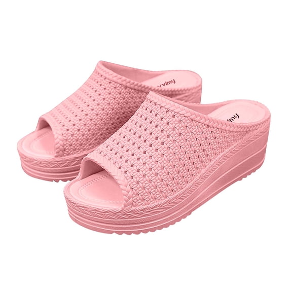 Puntoco Summer slippers sandwich toe slope heel sandals slippers for women in europe and america Pink 6(37)