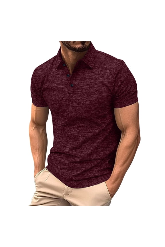 Summer tops Mens Polo Shirts with Pocket Cotton Short Sleeve Collared Shirt Moisture Wicking Golf Shirts 3-Button Shirts Wine XL(XL)