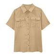 thumbnail image 1 of Puntoco Summer tops for women Clearance,Unisex Summer Lapel Breasted Double Pocket Short Sleeved Shirt Top Short Sleeved Lapel Top/shirt Khaki 6(M), 1 of 9