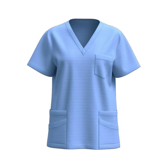 Puntoco Summer tops for women Clearance,Women's Classic Fit V-Neck Short Sleeve Scrub Top Light Blue M(M)