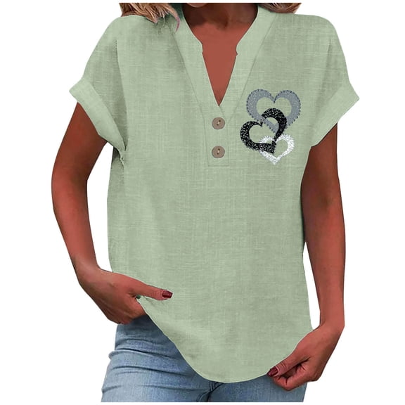 Puntoco Summer tops for women Clearance,Womens Summer Tops Short Sleeve Shirts V Neck Tshirts Casual Dressy Beach Vacation Clothes Green 12(XXL)