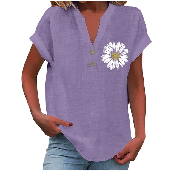 Puntoco Summer tops for women Clearance,Womens Summer Tops Short Sleeve Shirts V Neck Tshirts Casual Dressy Beach Vacation Clothes Purple 8(L)