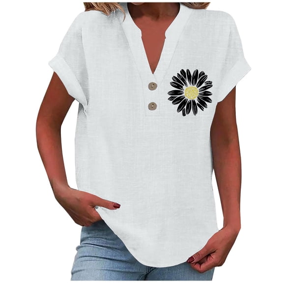 Puntoco Summer tops for women Clearance,Womens Summer Tops Short Sleeve Shirts V Neck Tshirts Casual Dressy Beach Vacation Clothes White 8(L)