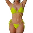 thumbnail image 1 of Puntoco Swimsuit for women 2025 Clearance Bikinis for Women 2 Piece Bikini Spaghetti Strap Swimsuits Solid Color Bathing Swimwear Triangle Bathing Suit Green 16-18(XL), 1 of 4