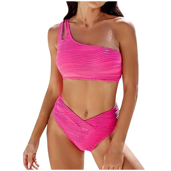 Puntoco Swimsuit for women 2025 Women's High Waisted Bikini Sets Sporty Two Piece Swimsuits Color Block Cheeky High Cut Bathing Suits Hot Pink 16-18(XL)