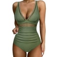 thumbnail image 1 of Puntoco Swimsuit for women 2025 Clearance Women's High Waisted Bikini Sets Tummy Control Swimsuits Two Piece Color Block Modest Bathing Suit Army Green 6(M), 1 of 7