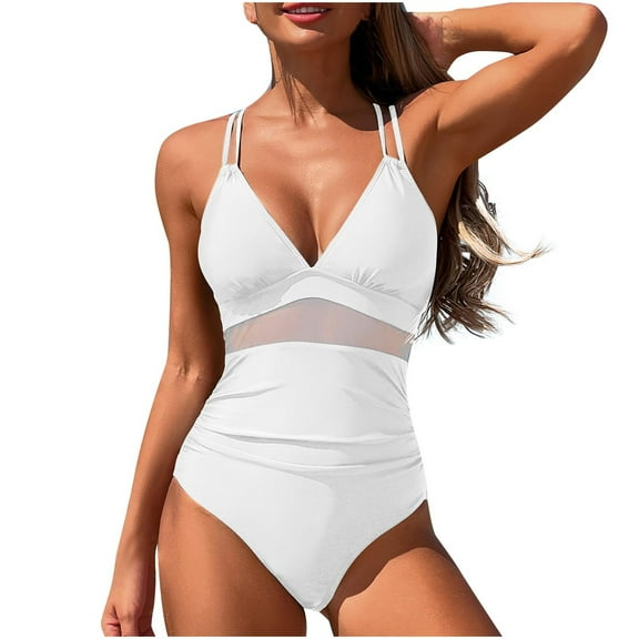 Puntoco Swimsuit for women 2025 Clearance Women's One Piece Swimsuit Crisscross Tummy Control Bathing Suit High Waisted Ruched Classic Retro Swimwear Black 12-14(L)