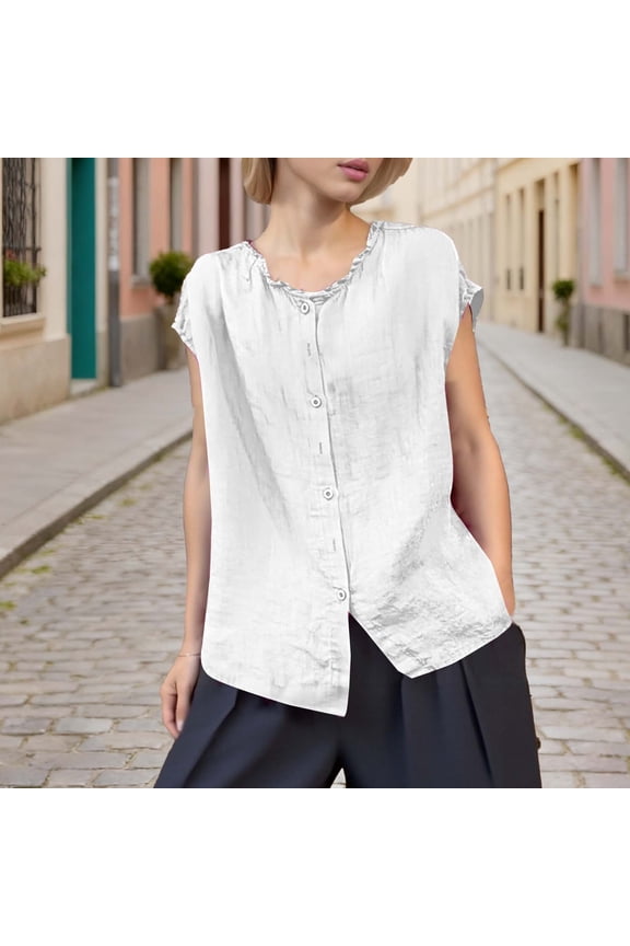 Tank Tops for Women Solid Color Button Dwon Sleeveless Trendy Blouse Shirts Summer Vest Undershirt Casual