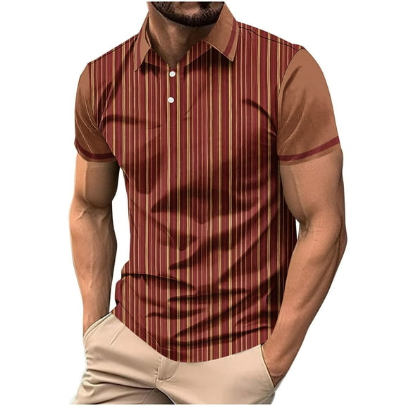 Puntoco Tank top for Men Men's Polo Shirt Short/Long Sleeve Casual Slim-fit Basic Designed Stripe Cotton Shirts Red M(M)