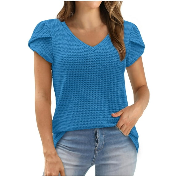 Puntoco Tops Blouses for women Clearance 2025,Women's Round Neck Loose Sweater European and New Knitted Long Sleeved Sweater V-neck Sweater Blue M(M)